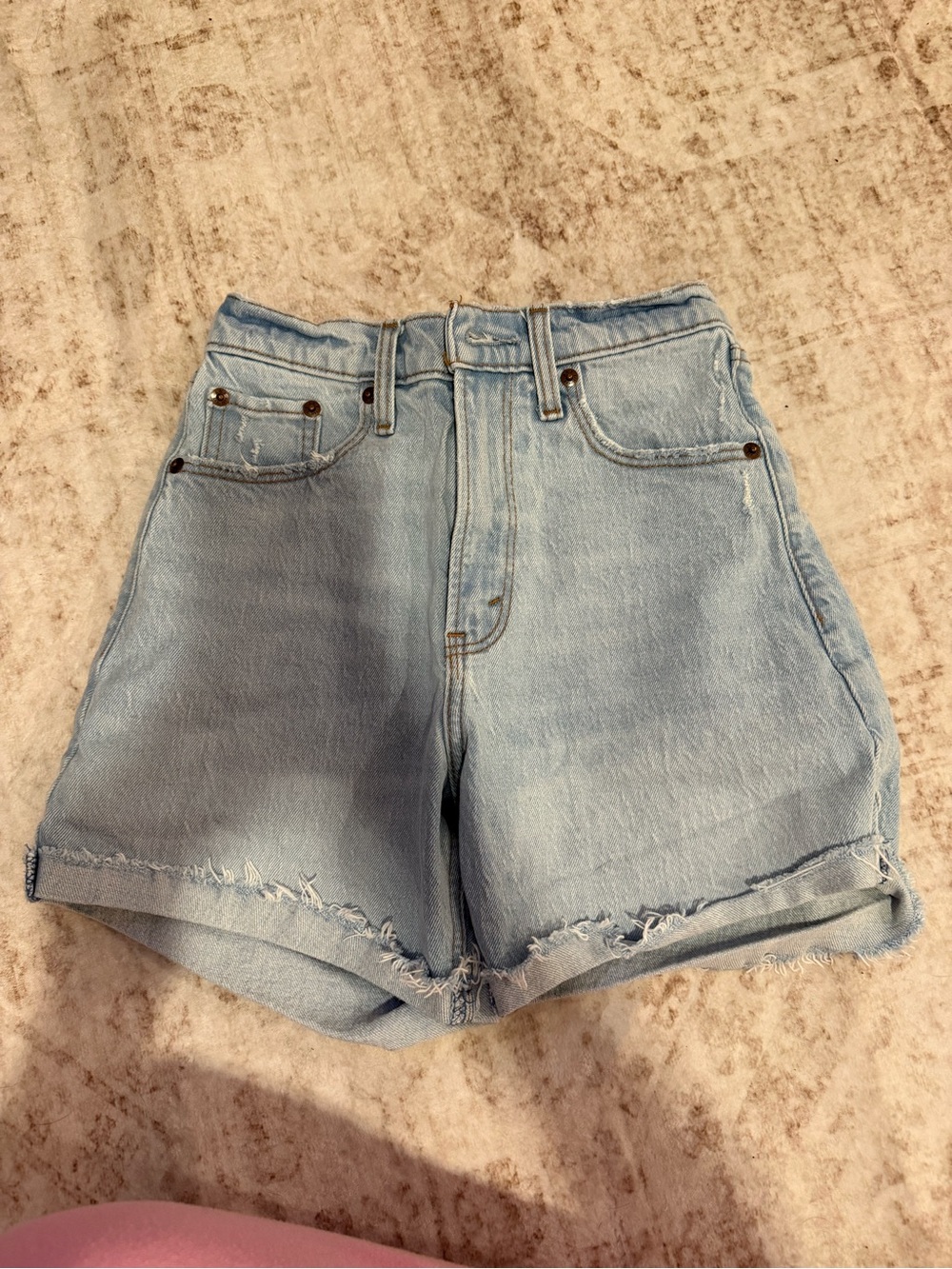 Abercrombie & Fitch Light Blue High-Waist Frayed Denim Shorts